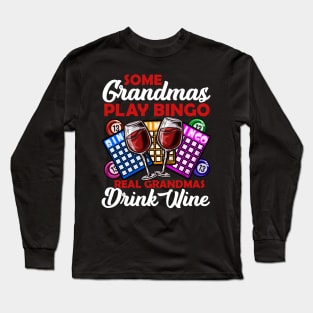 Womens Funny Bingo design for a Wine loving Grandma Long Sleeve T-Shirt